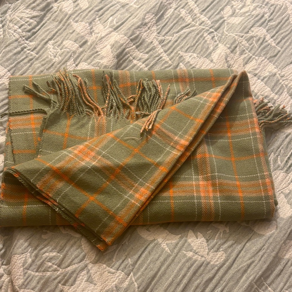Plaid Green and Orange Scarf
